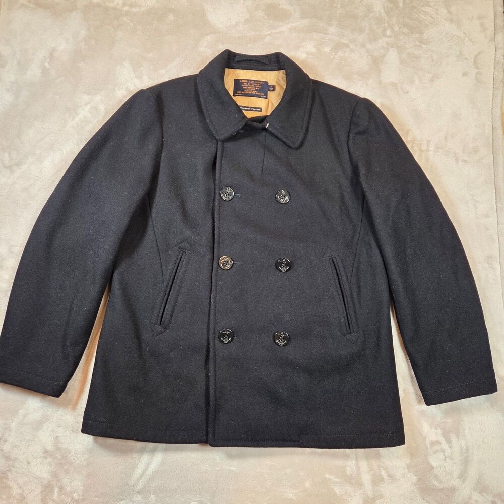 J.Crew Bayswater Peacoat XL Black 100% Wool Thinsulate Military Anchor